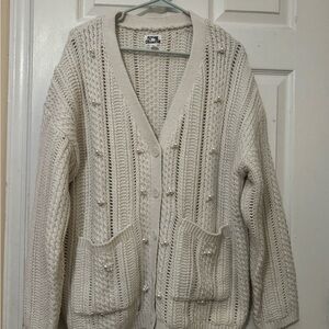 Floral Collective Women's Cream Pearl-Embellished Knit Cardigan